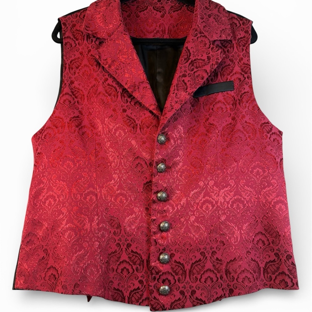 Mens Victorian Steampunk Gothic Paisley, Single Breasted V-Neck Suit Vest Size M - Picture 2 of 6